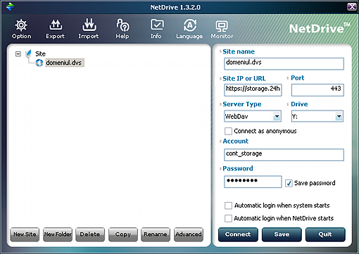 Configurare NetDrive pentru acces cont storage 24host.ro